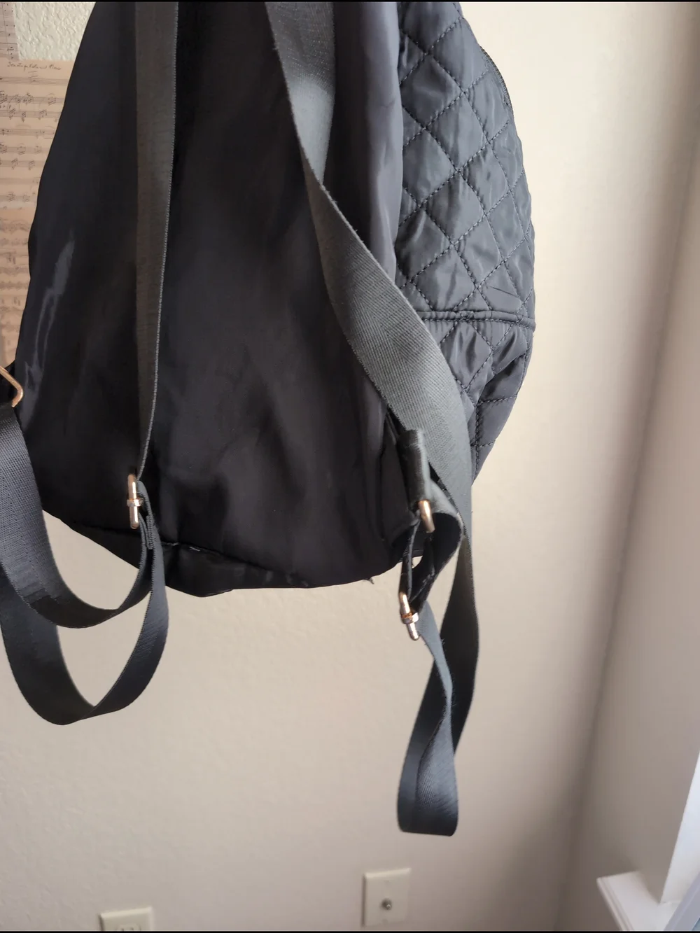 Alexis Bendel Quilted Black Mini Backpack with Gold Hardware